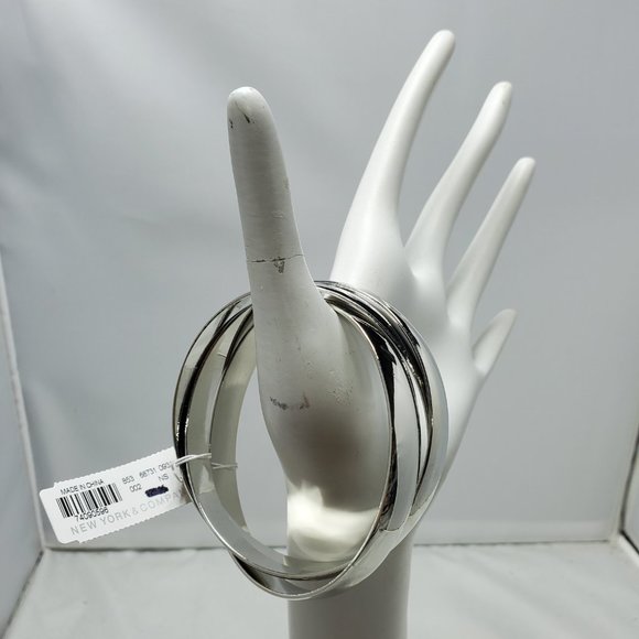 New York & Company silver trinity 3pc bangle bracelet set - Picture 3 of 7